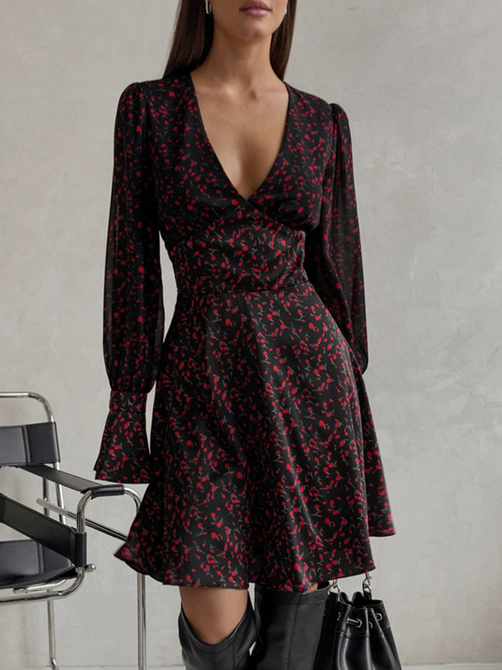 Forever 21 Spring Vintage Floral Dress High Waist Long Sleeve Collar